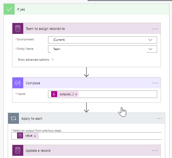 If •yes 
Team to assign records to 
Compose 
Apply to each 
record 